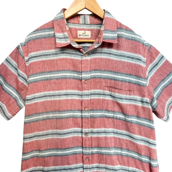 Marine Layer Mens Striped Short Sleeve Button Up Shirt Casual Large - Picture 3 of 7